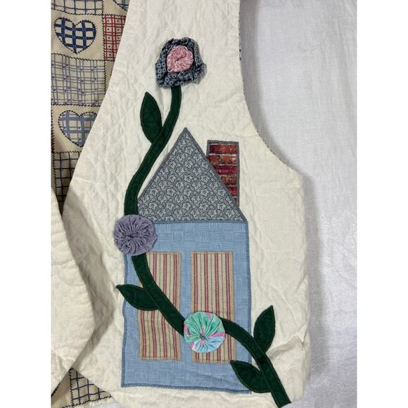 Vintage Vest Small Handmade Reversible Quilted Applique Flowers Cottage Grandma - Picture 3 of 11